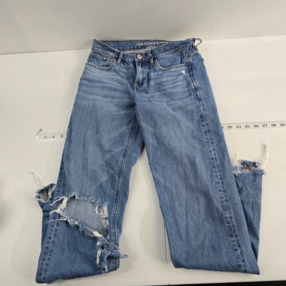 American Eagle 90s straight jeans‎ distressed 0 Long blue womens 6484
